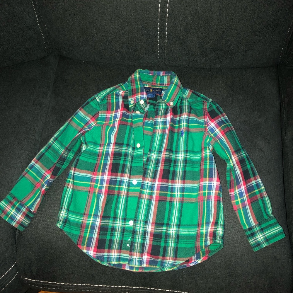 3T Ralph Lauren kids green plaid long sleeve shirt